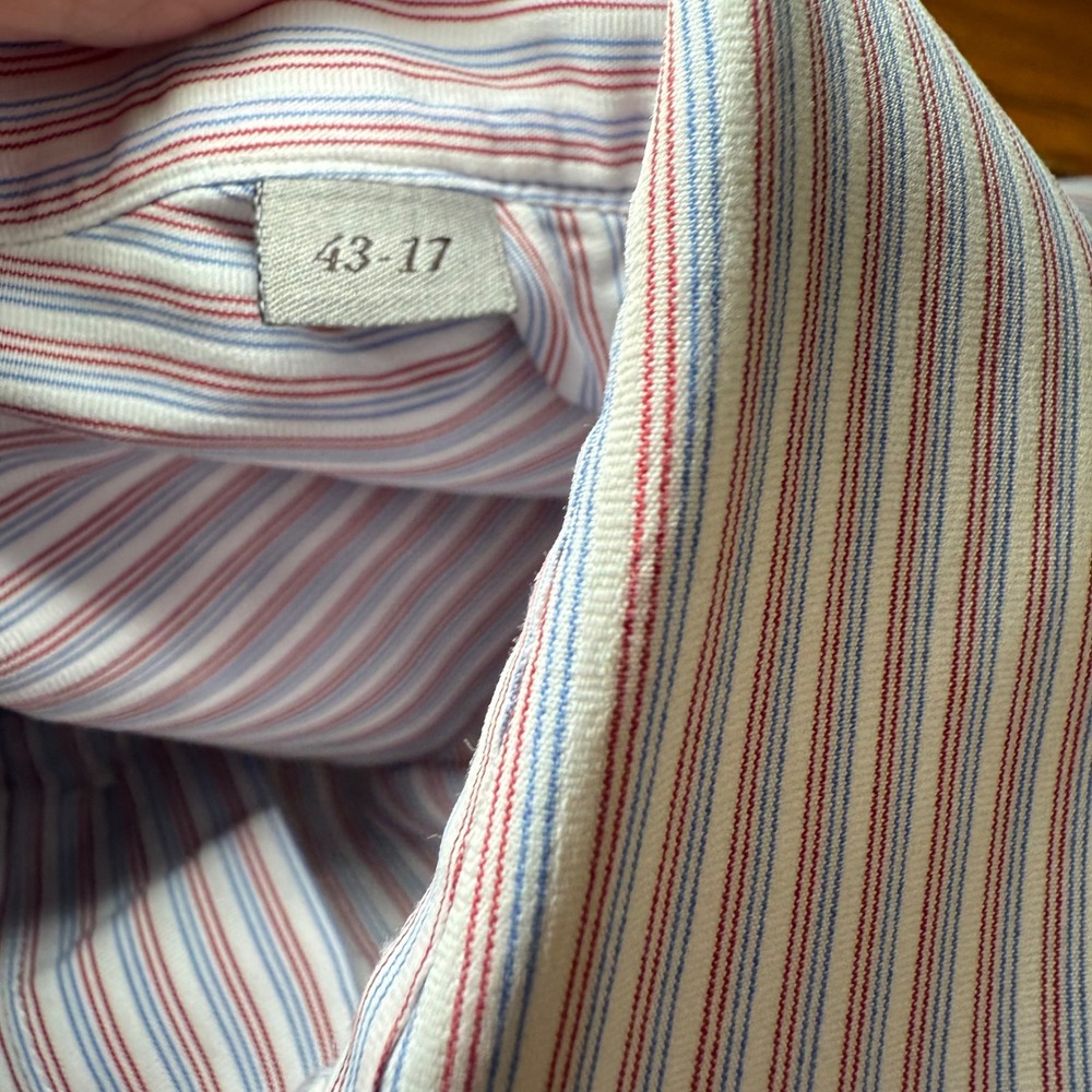 Canali Mens Dress Shirt Striped Long Sleeve Button Down 43/17 Made in Italy - Picture 7 of 9